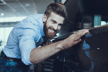 Portrait of Handsome Buisiness Man Enjoying Car