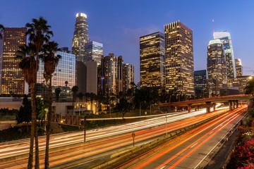 Naklejka premium Los Angeles downtown buildings evening