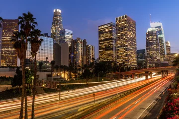 Foto op Canvas Los Angeles downtown buildings evening © blvdone