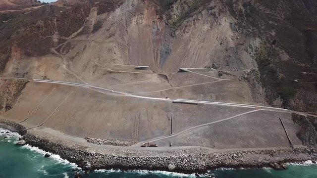 California Highway 1 landslide rebuild aerial