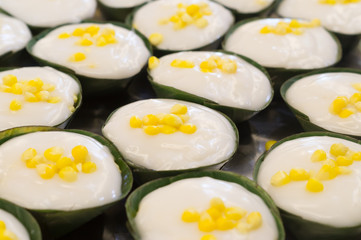 Thai pudding with coconut cream and several types of cereal topping
