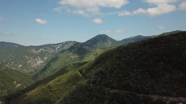 Aerial view of Pyrenean mountains in Aude filmed with drone, Languedoc in southern of France
