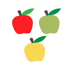 set of multicolored apples red green yellow. Simple illustration for children, logo, design