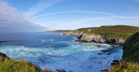 Fototapeta na wymiar View of the Cantabrian coast near Frejulfe beach in Puerto de Vega - Asturias, Spain