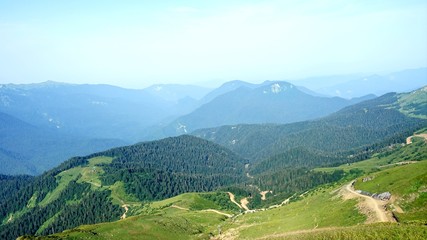 Fototapeta premium Beautiful view from the peak of Black Pillar mountain, Krasnaya Polyana