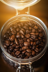 Closeup Coffee beans in glass jar