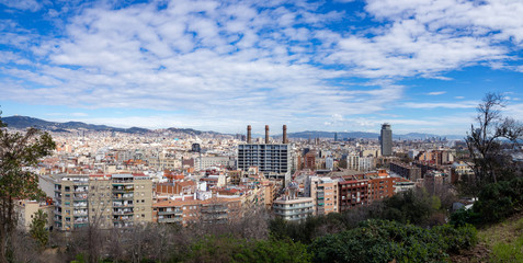 Obraz premium Panoramic view of Barcelona from Montjuic on sunny summer day, Barcelona, Spain