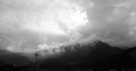 Fototapeta na wymiar Cloud over the mountain in Black and white 