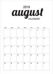 August 2019 desk calendar vector illustration