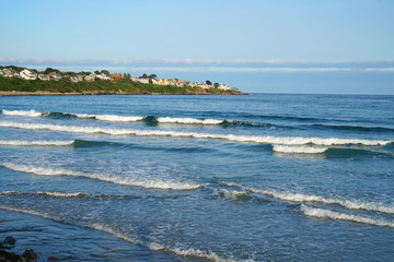 landscape of sea wave and York town in Maine