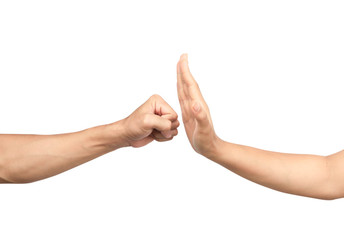 Rock paper scissors hands isolated white background