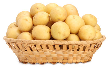 Potatoes in basket on white background