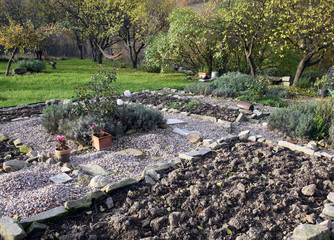 Rural, home vegetable garden prepared for winter.