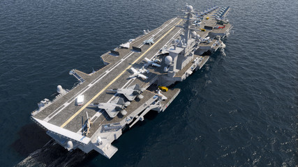 Aircraft carrier crossing the ocean 3D rendering