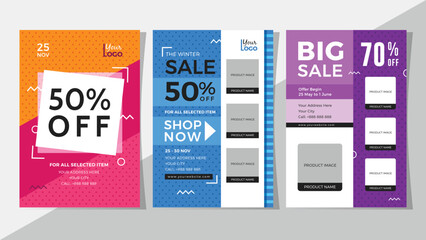 Big sale and discount flyer set. Vector illustration for social media banners, poster, flyer and newsletter designs - 220480925