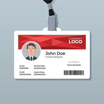 Red Geometric ID Card Template