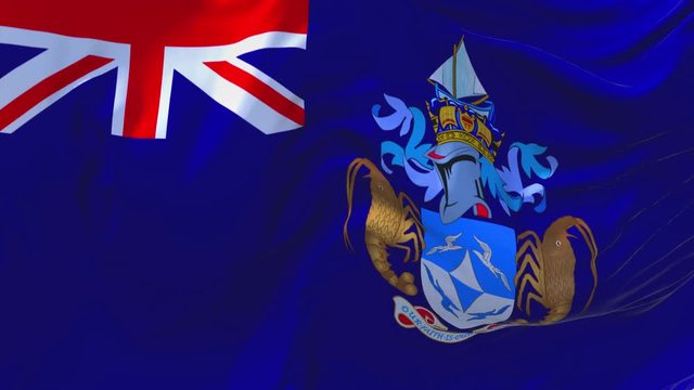 34. Tristan da Cunha Flag Waving in Wind Slow Motion Animation . 4K Realistic Fabric Texture Flag Smooth Blowing on a windy day Continuous Seamless Loop Background.
