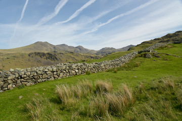 Scafell Pike range seen from Hard Knott Fort in Lake District