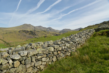 Scafell Pike range seen from Hard Knott Fort in Lake District