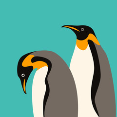 two penguins  profile side vector illustration flat 