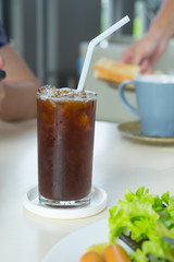Iced black coffee in a glass