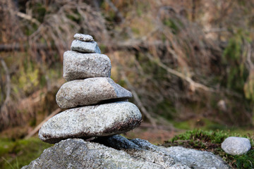 Pile of rocks in forest made by hikers
