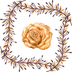 Watercolor gouache beautiful vintage rose with leaves seamless pattern