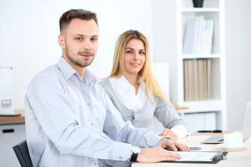 Successful business people working at meeting in office