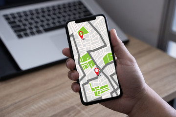 GPS Map to Route Destination network connection Location Street Map with GPS Icons  Navigation