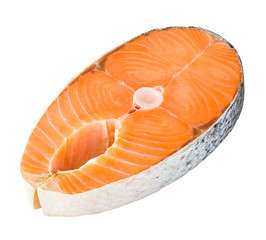 piece of fresh raw salmon fish on a white background isolated, clipping path