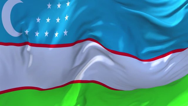 40. Uzbekistan Flag Waving in Wind Slow Motion Animation . 4K Realistic Fabric Texture Flag Smooth Blowing on a windy day Continuous Seamless Loop Background.
