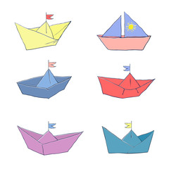 Set of colored paper boats