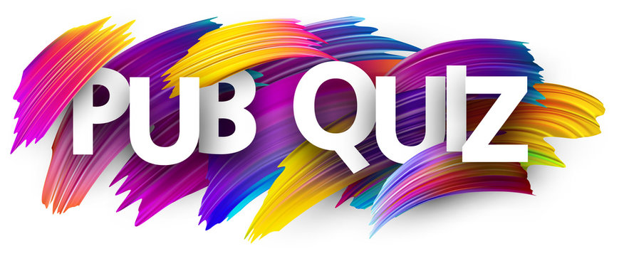 Pub quiz banner with colorful brush strokes.