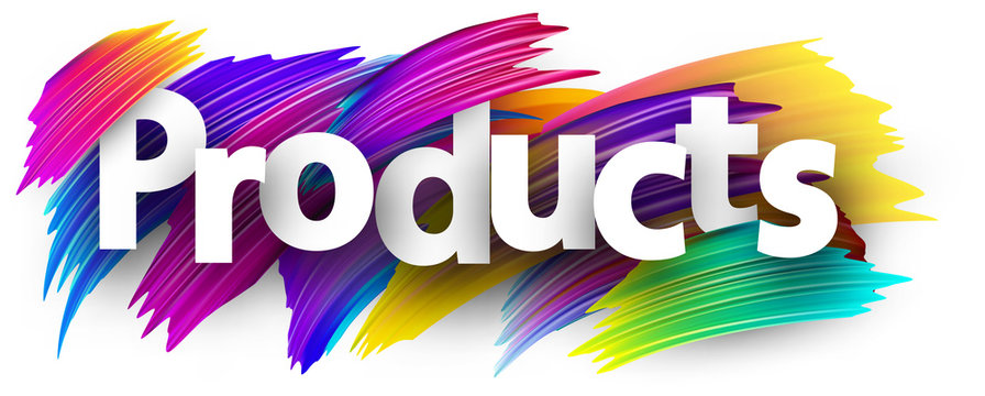 Products label with colorful brush strokes.