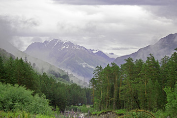 View on mountains from Baksan valley near Elbrus