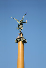 Fototapeta na wymiar Sculpture of Svatopluk at Сech bridge (Cechuv most) in Prague. Czech Republic
