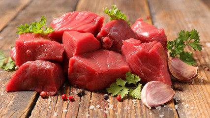 raw beef on wood background