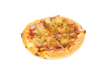 Delicious boiled ham with pineapple called pizza hawaii isolate on white background