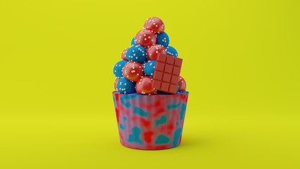 creative concept cupcake on green background Tasty Cupcakes on colorful background 