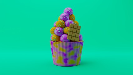 creative concept cupcake on green background Tasty Cupcakes on colorful background 