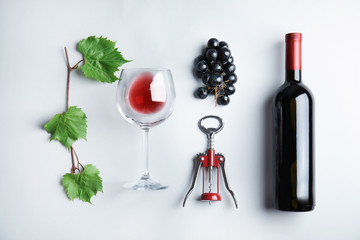 Composition with fresh ripe juicy grapes on light background, top view