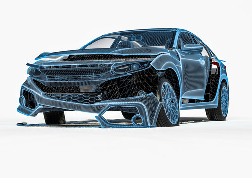 X-ray of Car wreck / 3D render image representing an x-ray of a car wreck