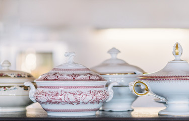 Porcelain soup tureen with old pattern, antique