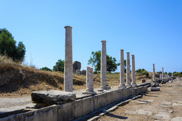 the remains of the colonnade streets of the ancient city. Side, Turkey