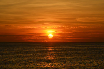 Beautiful Sunset With Little Clouds, Dusk Mood Over The Thailand Ocean