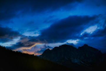 Blue hour over the mountains of Alta Badia Dolomiti