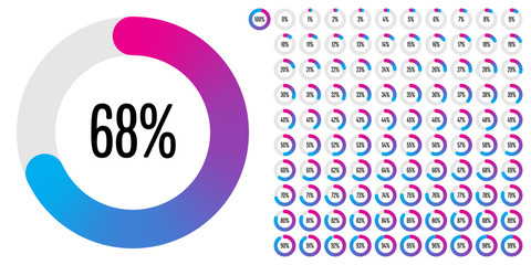 Set of circle percentage diagrams from 0 to 100 ready-to-use for web design, user interface (UI) or infographic - indicator with blue