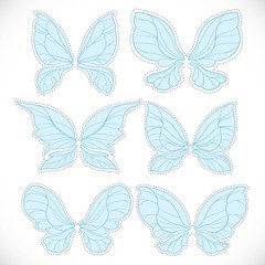 Blue fairy wings with dotted outline for cutting set 2 isolated on a white background