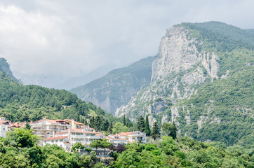 Panorama Litohoro village on Mount Olympus in Greece 