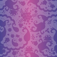 Indian motive. Ethnic ornamental wallpaper or ceramic tile with silhouettes of paisley and flowers.
